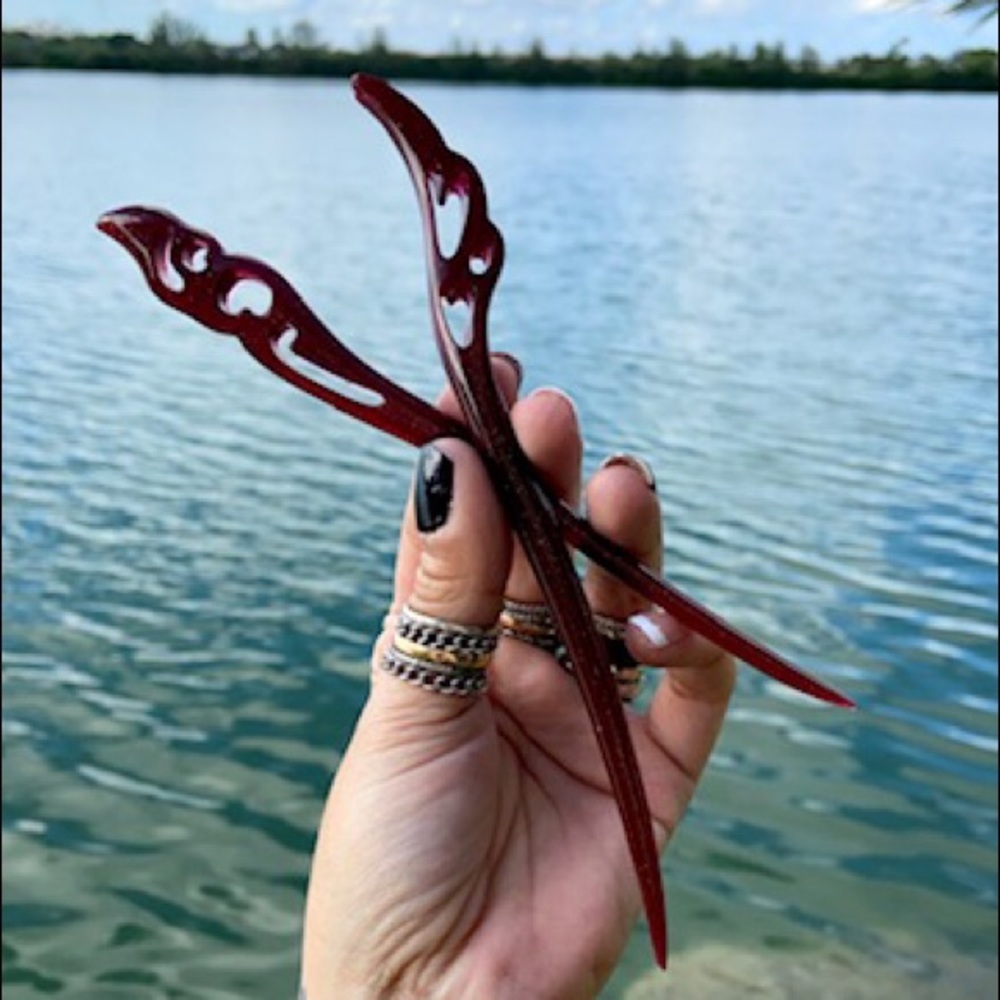 SALE ! 2 for $25 Red Handmade hair pin stick - Picture 4 of 14